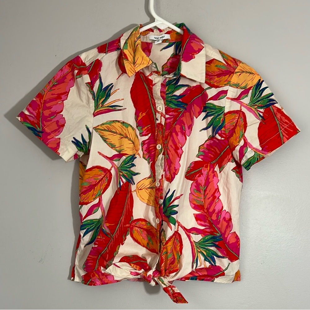 Nine West Tie-Front Button Down Shirt size S - Picture 4 of 7